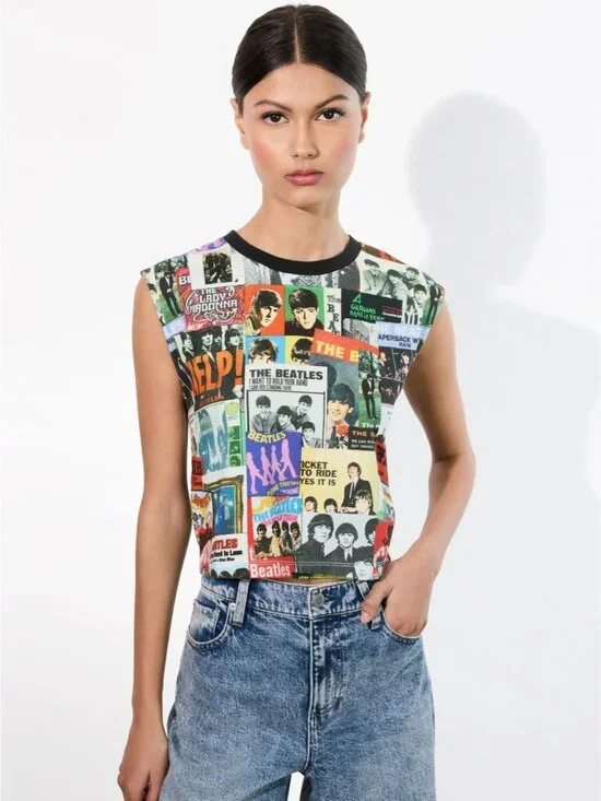 Alice + Olivia X The Beatles Micah Twist And Shout Muscle Tank Large NWT - Picture 2 of 11